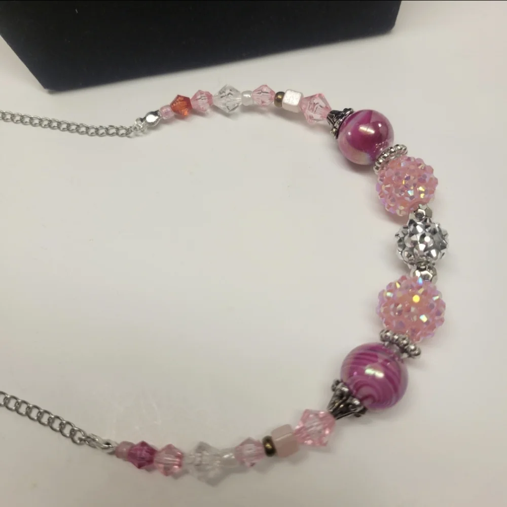 Handcrafted Silver and Pink Chunky Statement Necklace - Picture 5 of 8